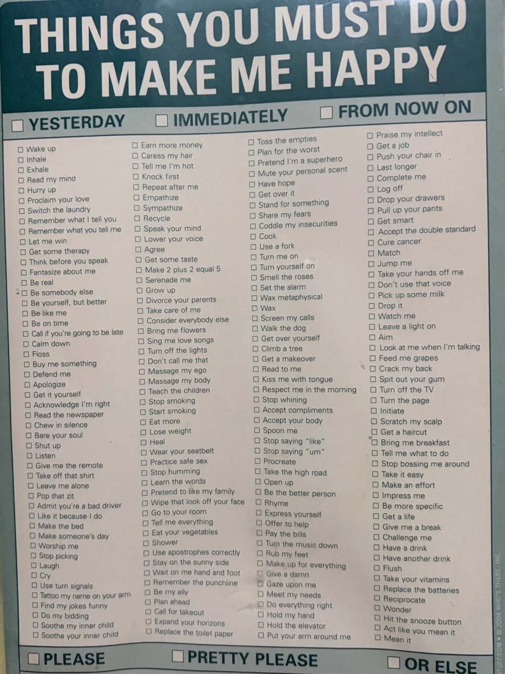 Things You Must Do To Make Me Happy Large Checklist Notepad 9”x6”
